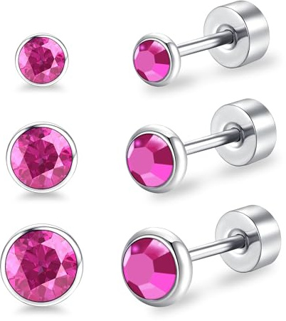 Artskin Damen Ohrstecker Titan Mädchen Frauen Flatback Ohrringe Hypoallergen Kristall Herren Ohrringe Silber Knorpel Ohrring 3mm/4mm/5mm (Rose)