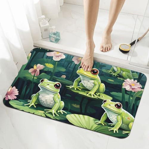 Mexpekil Badematte Frosch Lotus, 40 x 60 cm, saugfähig, rutschfest, Anti-Schimmel, Duschmatte, Badezimmerzubehör, waschbare Teppiche für Badezimmer, Küche, Eingang