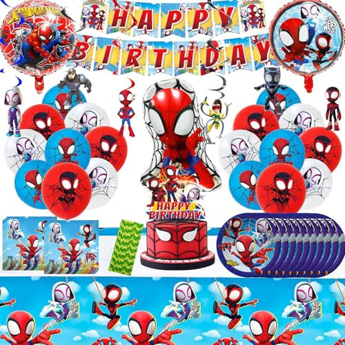 Decoraciones de cumpleaños infantiles, 86 piezas para fiesta de cumpleaños infantil incluye pancarta, Globos, Platos, Servilletas, Pajitas de papel, Mantel, Decoración de pasteles
