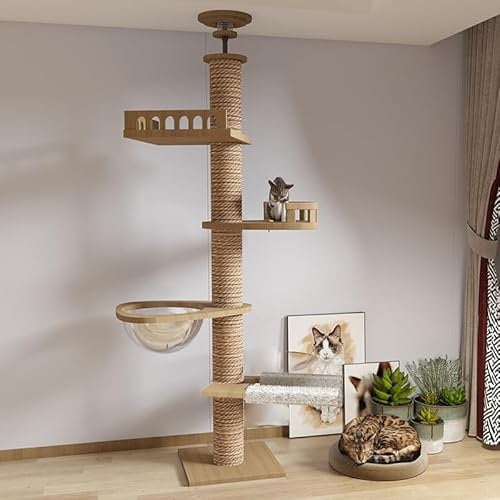 Md Arbre à chat tendeur de plafond, capsule spatiale, hamac pour chat, entièrement enveloppé de corde en sisal, largeur de 11 cm, arbre à chat haut (240 ~ 250 cm, 265-275 cm T04)
