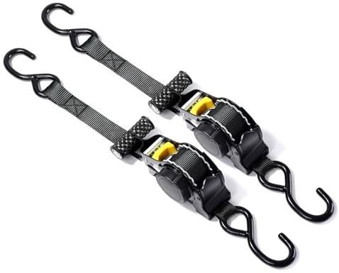 Pamatio Automatik Spanngurt - 2.5 cm x 3 m - Spanngurte mit Ratsche (2 Stück) - mit Haken 680 kg Bruchfestigkeit, für LKW, Anhänger, Motorrad, Fahrrad