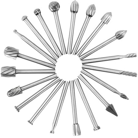 20Pcs Wood Carving Bits Set for Dremel Rotary Tool - HSS Burrs With 3mm Shank for Woodworking, Engraving, Drilling, Grooving
