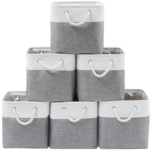 ICEMOR 33×33cm Aufbewahrungskorb,6 Pack Aufbewahrungsbox Kallax mit einem Griff,faltbare Körbe Aufbewahrung,geeignet für die Aufbewahrung von Büchern,Kleidung und anderen Gegenständen.(Weiß & Grau)
