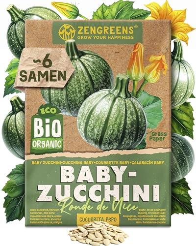 ZenGreens® - Bio Baby-Zucchini Samen (Ronde de Nice) - Baby-Zucchinisamen - Gemüsesamen für den einfachen Anbau im Garten, Balkon oder Hochbeet - Gemüse Saatgut