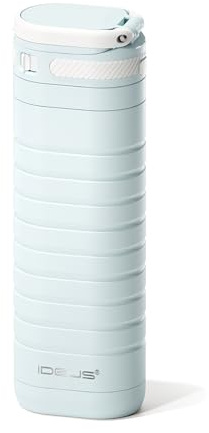IDEUS Insulated Stainless Steel Water Bottle 400 ml, Lockable Lid & Leak-Proof Travel Mug for Hot & Cold Drinks, Fits Most Car Cup Holders, Light Blue