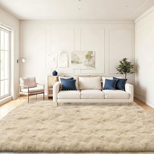 JOYARR Hochflor Wohnzimmer Teppich, Flauschig Waschbar rutschfest Moderne Teppiche Groß für Schlafzimmer Büro Esszimmer Kinderzimmer Spielzimmer, 200x290 cm, Beige