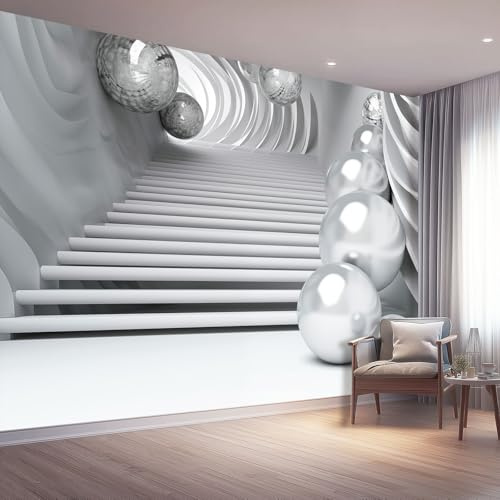 Fototapete Moderner Minimalismus Kugel Treppe Thema Groß Fototapete, 200 x 140 cm Hochwertige 3D Effekt Vliestapete - Silber Schlafzimmer Kinderzimmer Wohnzimmer Büro Wandtapete Deko