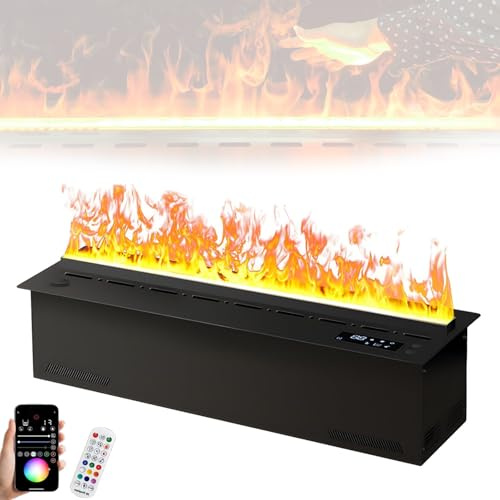 YNITJH Wasserdampf Elektrokamin 3D,Decorativer Dampfkamin Mit Integriertem Luftbefeuchter,Rauchfrei LED-Flammen,Automatische Wasserbefüllung,Edelstahl 304 100cm/39.37in
