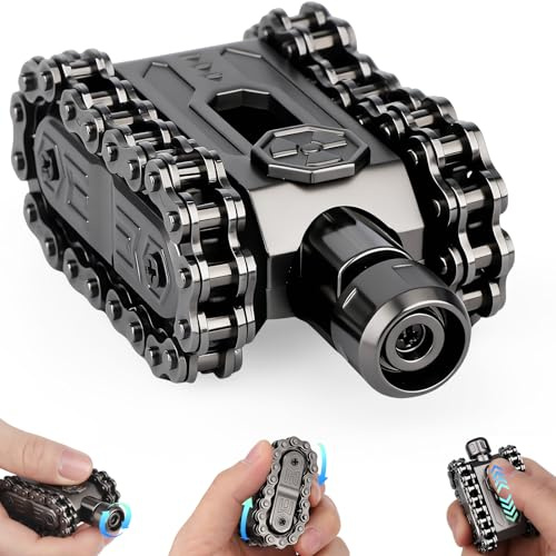 Tank Chain Fidget Slider Hand Roller, Metal Sensory Toy for Kids Adults, Stocking Stuffer Valentine Birthday Gift for Men Teens, Black
