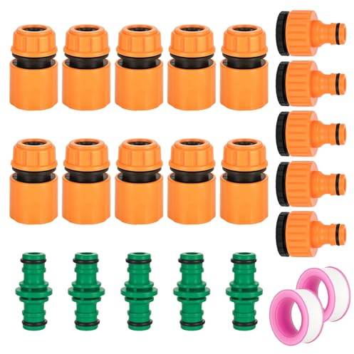 XTDMJ 20 connettori per tubo da giardino, 10 connettori rapidi, 5 connettori doppi a scatto maschio, 5 raccordi per rubinetto per tubi da 1/2 pollici e 3/4 pollici, 2 in 1 ecc