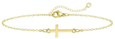 Emibele Cross Bracelet for Women, Simple Religious Cross Bracelet Easter Gifts, Adjustable Dainty Thin Hand Chain, Layered Faith Jewelry Confirmation Baptism Christian Gifts for Women
