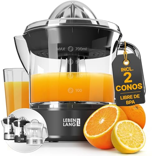 LEBENLANG Exprimidor de naranjas electrico - 2 conos & sin BPA & 700ml | 700 ml esprimidores citrinos eléctrico I Alto rendimiento de zumo I Esprimidoras zumos pequeño Orange juicer machine