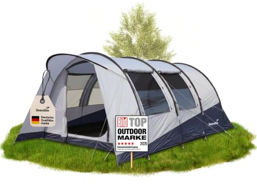 Skandika Isken 5 Protect Tunneltält för 5 personer, fönster med myggnät, insytt golv, vattentätt, 3 000 mm vattenpelare, med markis, tält för camping, festival, utomhus