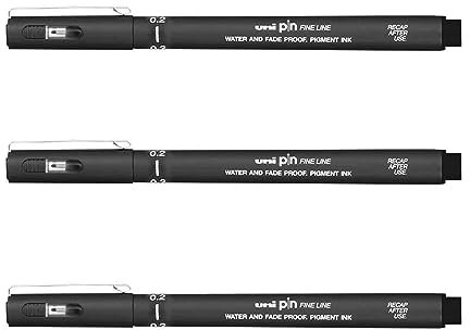 UNI BALL Stift (FINELINER Zeichenstifte MARKER, sehr fein, Strichbreite 0,2 mm, Schwarz, 3 Stück