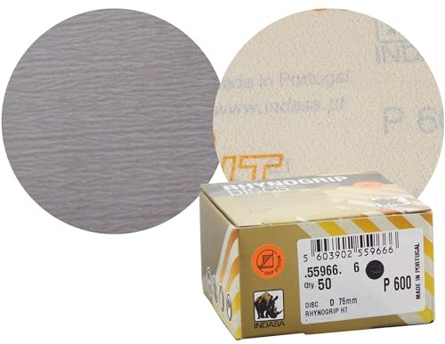 Indasa Rhynogrip HT Line 75mm 3 Sanding Discs P600 Box of 50 Grip System - Heavy Duty Sanding/Sanding/Preparation/Fine Sanding/Sanding for Blending/Micro-Finishing/Rectifying
