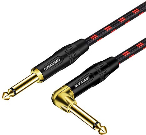 Strumento professionale Dremake cavo chitarra, cavo per altoparlanti Bass tastiera 1/10,2 cm (6.3 mm) dritto ad angolo retto inch cavo nero/rosso tweed 3FT/1M