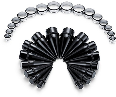 FECTAS 32stk. Dehnstäbe Set Ohr Plug Tunnel Expandet Set Edelstahl 10-24mm