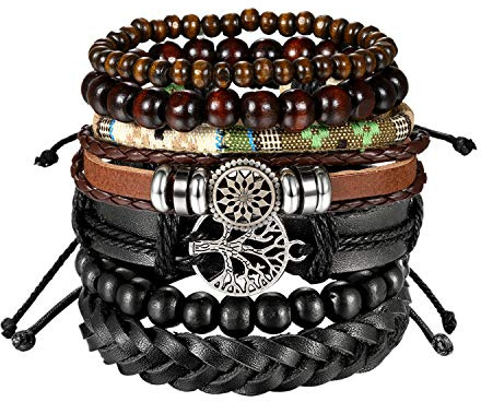 Aroncent 2 PCS Herren Damen Armband, Mode Vintage Mehrschichtige Verstellbare Handgewebte Geflochten Armreif