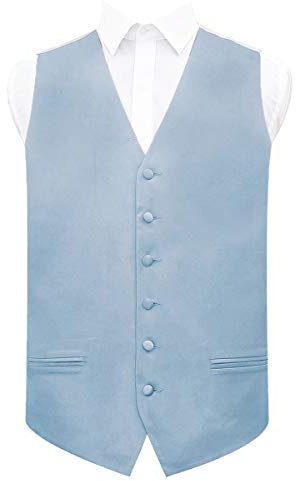 DQT Mens Plain Glossy Satin Classic Waistcoat - Wedding, Business & Formal Suit Vest - Dusty Blue 42 (XL)