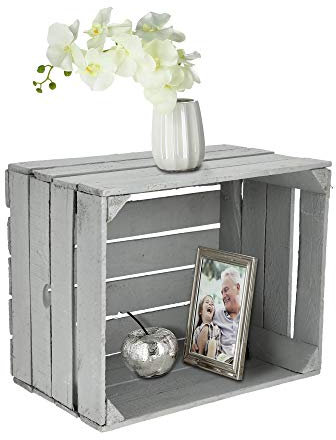 Cepewa Obstkiste zum Stapeln grau │gebrauchter Vintage Look │Weinkiste aus Holz 50 x 40 x 30 cm (1 x Obstkiste grau)