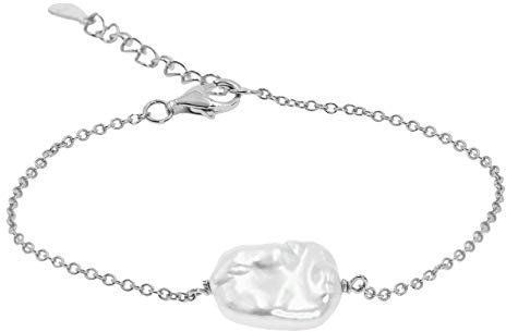 Secret & You Damen Perlenarmband Süßwasser Zuchtperle Barock Keshi Form 10-11 mm - 925 Sterling Silber Rhodiated Chain 17-20 cm lang.