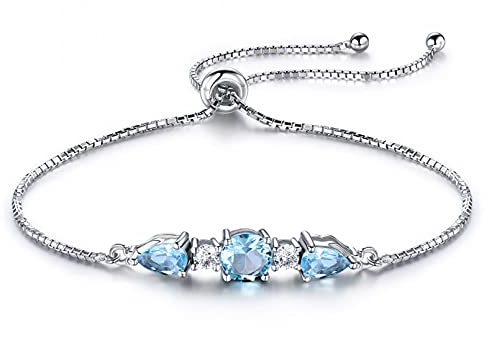 WLLLTY Damen Armband 925 Sterling Silber Sterling Silber Armband Damen Sky Blue Topas Verstellbares Armband