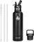 XACIOA Water Bottle Stainless Steel with Straw -for Hot/Cold Drinks 500/750/1000ml Vacuum Insulated Flask Leak Proof Drink Sport,BPA Free - with 2 Replacement Lid and Straw Brush