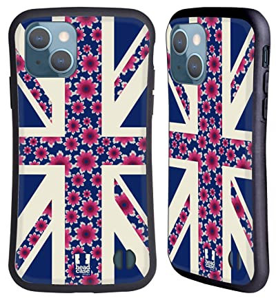 Head Case Designs Blu Mezzanotte Floreale Collezione Union Jack Custodia Cover Ibrida Compatibile con Apple iPhone 13