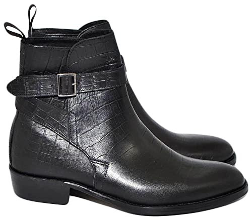Camperos stivali uomo LS Luisantiago vera pelle anaconda pitonata nero cinghia ottone fondo cuoio handmade in italy (39 EU)