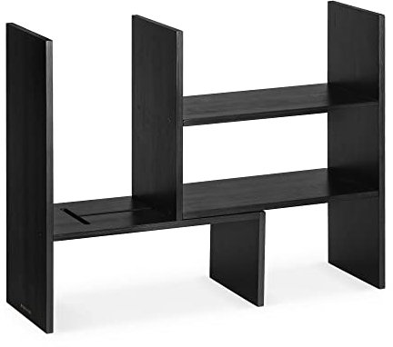 Navaris Bambus Schreibtisch Organizer 64x15,5x40 - Tisch Regal Ordnungssystem verstellbar - Eckregal für Küche Büro Bad Regalaufsatz - Schwarz