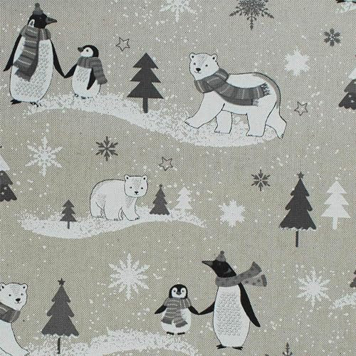 Dekostoff Pinguine und Eisbären, Leinenoptik, beige (Länge am Stück: ab 50cm / Breite: 140cm)