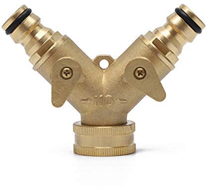 LINZI 2 Way Brass Tap Garden Hose Splitter, Y Valve Double Water Tap Divider Adaptor Hose Connector With Individual On/Off Valves for Outdoor Cleaning Irrigation