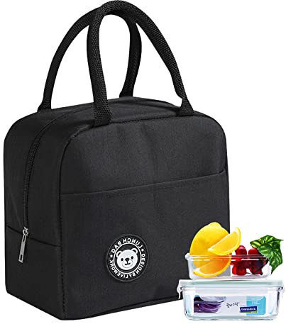 Houdao Bolsa Termica Porta Alimentos Bolsa Comida Trabajo Impermeable Portatil Lunch Bag Bolsa Nevera para Playa Oficina Trabajo Viaje Escuela (negro)