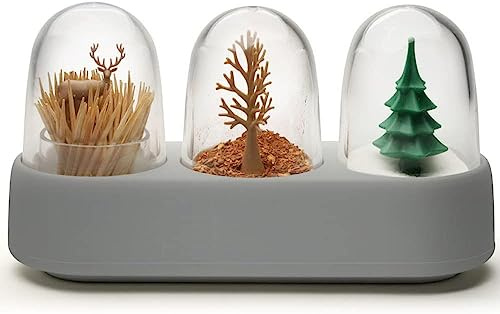 Qualy Forest Salz-, Pfefferstreuer und Zahnstocherhalter aus Ozean Glas und recyceltem Kunststoff, QL10382-CL-GY