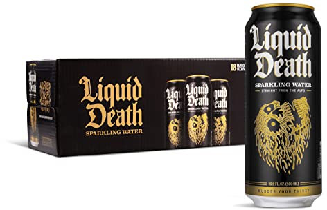 Liquid Death, Sparkling Mountain Water, Real Mountain Source, Natural Minerals & Electrolytes, 18-Pack (Tallboy Size 16.9oz Cans)
