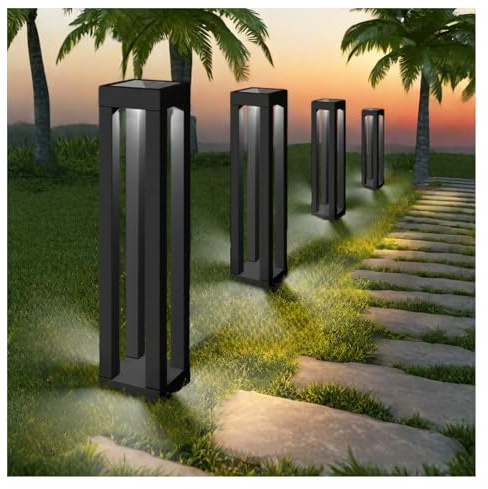 Outdoor Solar Pathway Lights, Modern Landscape Floor Lamps, 4-Pack