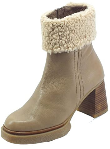 Wonders H-5205 Indios Taupe Tronchetti Eleganti per Donna in Pelle con pellicciotto (Taglia 37)