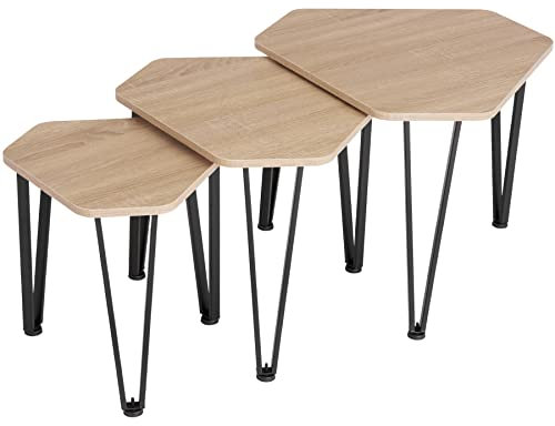 TecTake® Juego de 3 Mesas Auxiliares, Ideales como Muebles, Mesa de Centro o Mesa Auxiliar Salon, Mesitas de Noche, Decoracion Hogar - 58,7 x 52 x 45,5 cm Madera Industrial Clara, Roble Sonoma