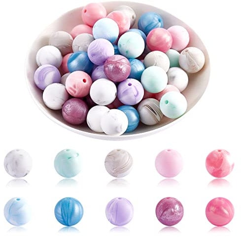 WEWAYSMILE 100pcs 15mm Round Silicone Beads Making Kit, Bulk Beads for Jewelry Crafts (10 Styles)