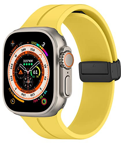 Magnética para Correa Apple Watch 40mm 41mm 44mm 45mm Series 8/7 iWatch se 6 5 4 3 38mm 42mm hombr/Mujer,Bracelet Silicona Deportiva Pulsera Apple Watch Ultra/2 49mm Band strap,amarillo crema
