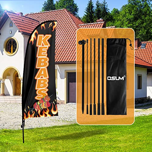 QSUM Kebabs Drapeau publicitaire à plumes avec mât Noir 2,1 m