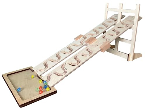 Generisch 2er Murmelbahn-Set mit 4 Schlängelplatten | inkl. Turm, Auffangschale, Holzspielzeug, Kugelbahn