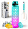K-MART Water Bottle 1L, Sports Water Bottle with Time Markings, BPA-Free, Leak-Proof Drinks Bottle, Perfect for Running, Cycling, Gym, Yoga, Camping and Outdoor Activities, Green-pink