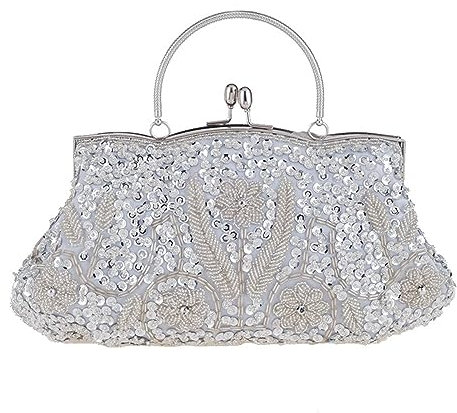 Abendtasche Damen Clutch Mode Stickerei Tasche Abendkleid Tasche Abend Party Tasche Perfekte Retro Tasche Brautjungfer Tasche Silber