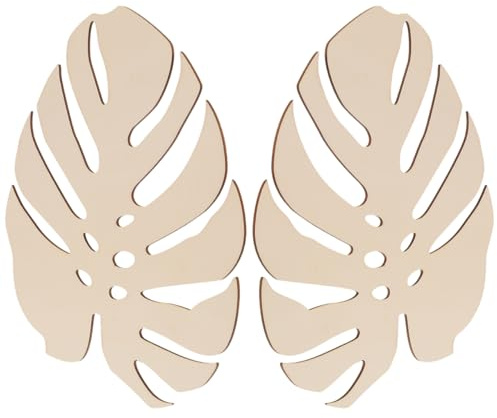 Housoutil Blank Wooden Leaf Cutouts 2 Pcs Unfinished Hanging Wood Leaf Cutouts with Hole DIY Wood Cutouts for Painting Craft Projects Party and Home Decoration