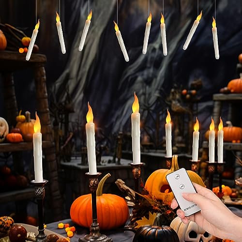 NAKIHOUSE LED Taper Candle Lights with Remote, Pack of 12 Warm Yellow Flameless Battery Operated Window Candles for Halloween Christmas Wedding Birthday Churches Party Decorations