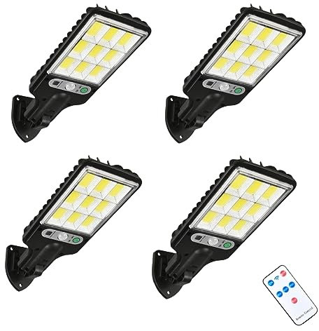 Solar Lights for Outdoors Motion Sensor, Pack of 4, Super Bright Solar LED Lamp, Outdoor, 108COB, 120° Lighting Angle with 3 Modes, IP67 Waterproof, Solar Wall Light for Road Path Garden