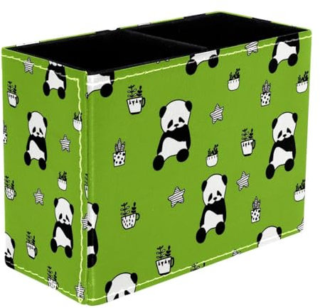 VAPOKF Pot à crayons en forme de panda et cactus pour bureau, 2 compartiments, pot à crayons, pinceaux de maquillage, organisateur de fournitures de bureau pour la maison et le bureau