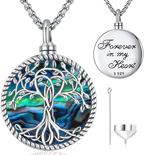 Friggem Urne Halskette 925 Sterling Silber Baum des Lebens Urnen Anhänger Damen Memorial Urne Kette Feuerbestattung Schmuck Mama Family Asche Besondere Geschenk