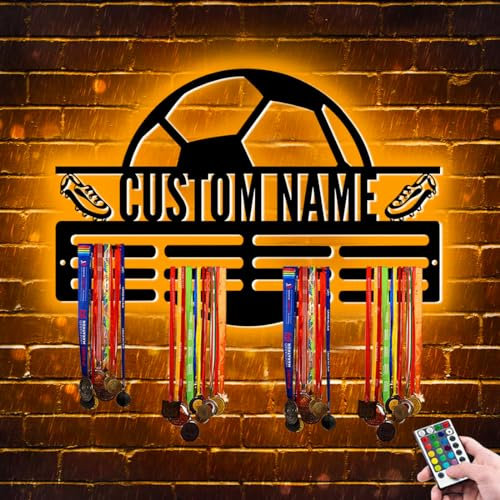 Personalisieren Sie Fußball-Medaillenaufhänger, Medaillenhalter, Präsentationsständer für Auszeichnungen und Bänder, Fußballspieler-Geschenk, benutzerdefinierter Fußballnamen-Medaillenaufhänger,